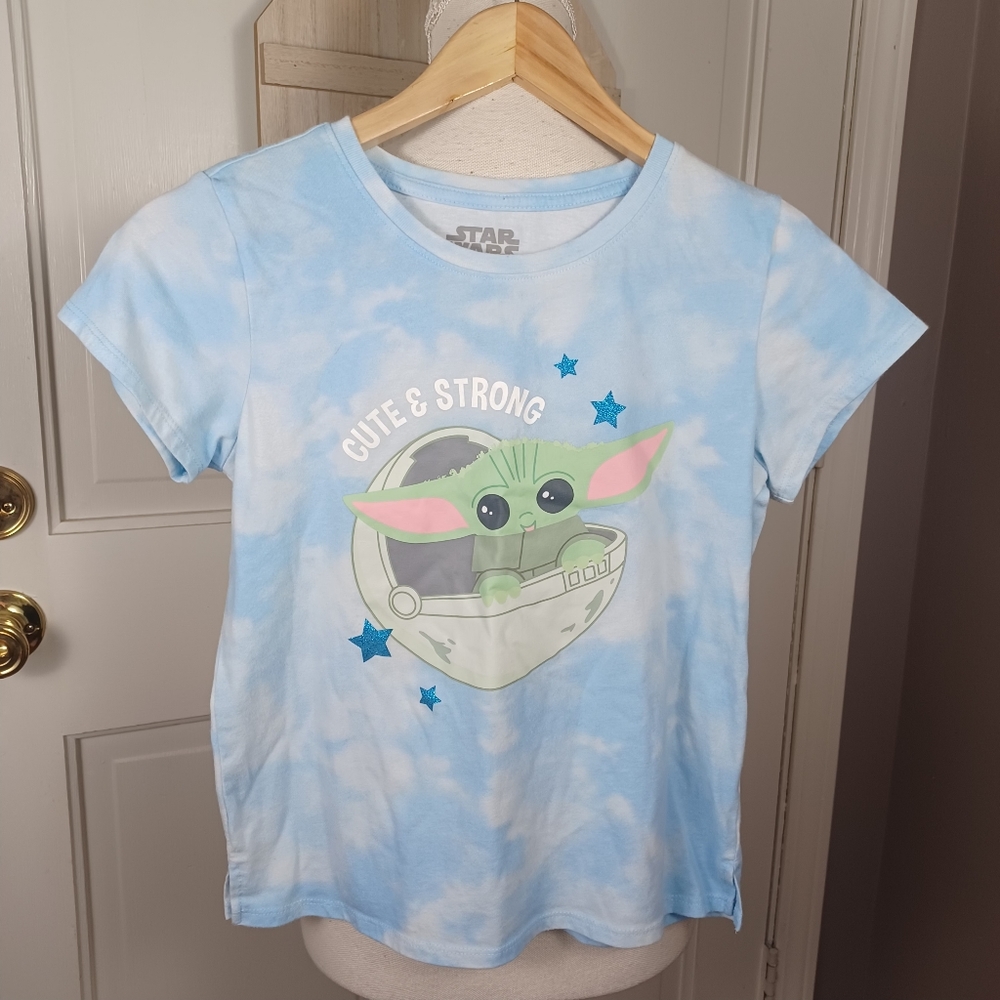 Star Wars Baby Yoda Kids Tie Dye Kids T-Shirt Blue Large 10-12 *LIGHT WEAR* - Picture 7 of 7